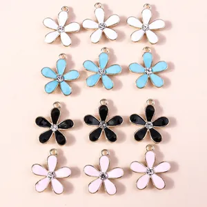 Enamel cherry blossom charms with rhinestones for DIY jewelry making in four colors