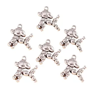 Set of 6 silver electroplated balloon dog pendants for DIY jewelry and accessories