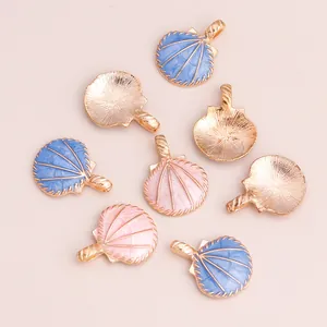Enamel conch shell charms in blue and pink with gold plating for DIY jewelry making