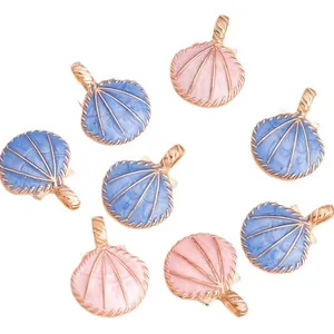 Pink and blue enamel seashell pendants with gold plating for DIY jewelry making