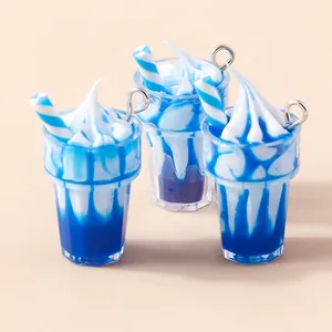 Lot de trois breloques crème glacée en résine dégradé bleu pour accessoires de bijoux DIY