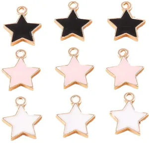 Set van 9 kleurrijke emaille sterrenbedels met gouden randen voor DIY-sieraden