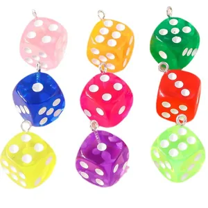 Lot de 9 pendentifs dés en résine transparente multicolore avec anneaux pour bijoux DIY