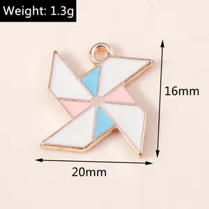 Detailed macro view showing the 20mm x 16mm colorful enamel windmill alloy pendant dimensions