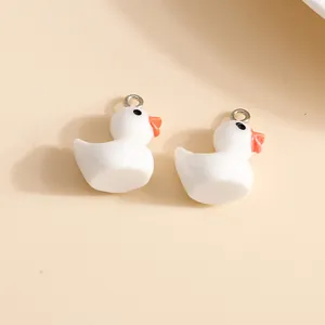 Cute white acrylic duck charms with orange beak and silver rings for DIY jewelry making