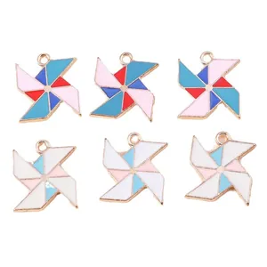 Set of six colorful windmill alloy charms with drip oil craft for DIY jewelry making