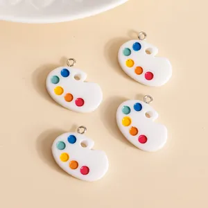 Creative Resin Oil Painting Palette Pendants DIY Jewelry Accessories With Metal Ring Colorful Art Palette Charms For Earring Necklace Crafting
