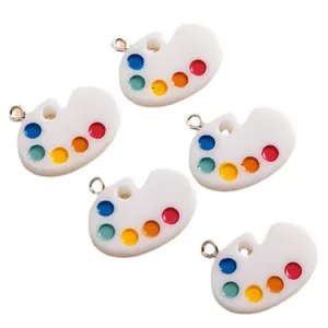 5-pack acrylic artist palette charms with colorful paint dots for DIY jewelry making