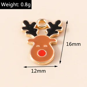 Macro view of reindeer enamel charm showing 16mm height and 12mm width dimensions