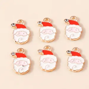 Set of 6 Christmas Santa Claus enamel charms with sparkling rhinestone for DIY jewelry