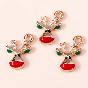 Set of 3 Christmas reindeer head alloy charms with colorful enamel for DIY jewelry