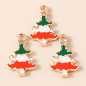 Three-piece Christmas tree alloy charms with colorful enamel finish and gold edges