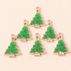 Pack of 6 green enamel Christmas tree pendants with gold plating for DIY jewelry making