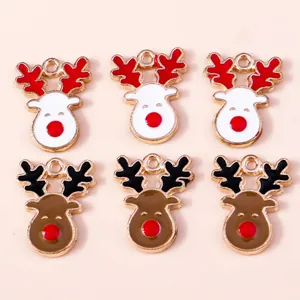 Detailed view of colorful enamel Christmas reindeer pendants for DIY jewelry making