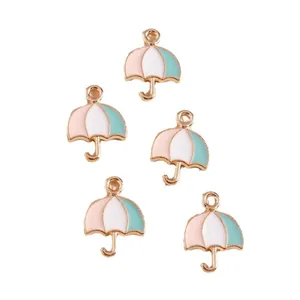 Lot de 5 breloques parapluie en émail pastel avec alliage doré pour bijoux DIY