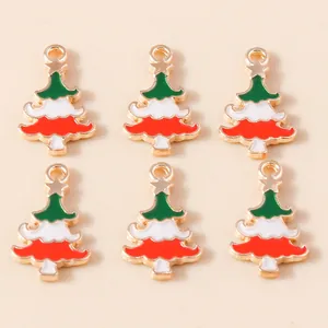 Set of six colorful enamel Christmas tree charms for DIY necklace and jewelry making