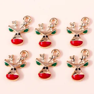 Christmas reindeer enamel charms made of alloy for DIY necklace making 6-piece set