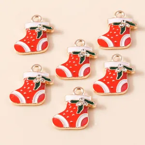 Christmas Sock Enamel Alloy Charm Pendant Rhinestone Inlaid Festive DIY Jewelry Making Accessories Necklace Charm Pendant Only