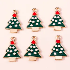 Christmas Tree Alloy Enamel Charms For DIY Jewelry Making Pendants Decoration For Earrings Necklace Craft Accessories