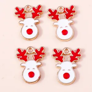 Christmas reindeer head alloy enamel charms for DIY jewelry making set of four