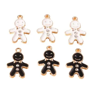 Cute gingerbread man alloy pendants with drip oil and rhinestones for DIY jewelry making