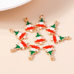 Set of Christmas tree alloy charms with red green and white enamel for DIY jewelry making
