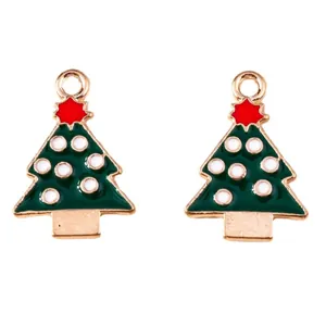 Christmas tree alloy enamel pendant with green finish and red star for DIY jewelry
