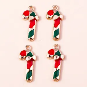 Christmas candy cane pendant charms in gold alloy with red and green enamel coating