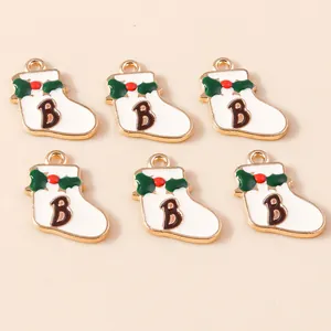 Christmas stocking charms with letter B and holly leaves for DIY jewelry making