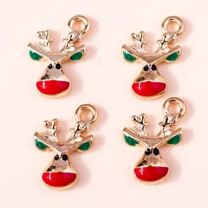 Christmas Cartoon Reindeer Head Alloy Enamel Charms DIY Jewelry Making Pendants Necklace Bracelet Earring Craft Accessories
