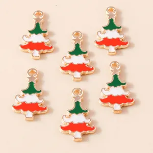 Alloy Oil Dripping Christmas Tree Pendants For DIY Jewelry Making Enamel Festive Charms Necklace Bracelet Accessories