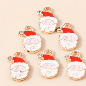Enamel Santa Claus charms with rhinestones on gold alloy for DIY jewelry making