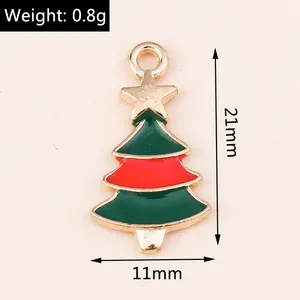 Detailed size view of red and green enamel Christmas tree pendant with 21mm height dimension