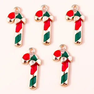 Five pieces of red and green enamel candy cane pendants for DIY Christmas jewelry crafts