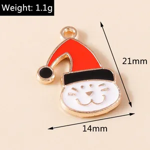 Detail of cat in Christmas hat enamel pendant with measurements 21mm by 14mm