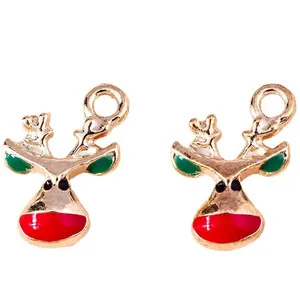 Cute Christmas reindeer alloy pendants with colorful enamel drip oil for DIY jewelry making