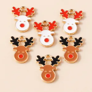 Cartoon Alloy Enamel Christmas Reindeer Head Charms For DIY Jewelry Making Reindeer Pendant Accessory For Holiday Decoration