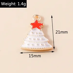Macro view showing 21x15mm white enamel Christmas tree pendant with gold accents