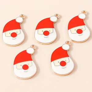 5-piece set of enamel red Santa Claus pendants with golden edges for DIY jewelry making