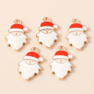 5pcs set of Santa Claus alloy enamel charms for DIY Christmas jewelry making projects