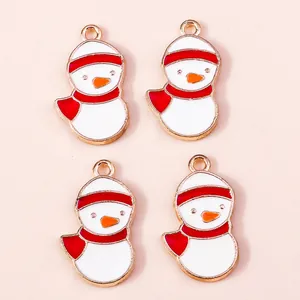 Cartoon snowman alloy pendants with red scarf for DIY Christmas necklace jewelry making