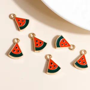 Vibrant watermelon enamel charms in gold alloy, set of 6 for DIY jewelry making