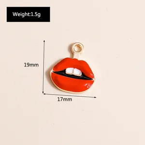 Detail showing red enamel sexy lips pendant with 19mm by 17mm size dimensions