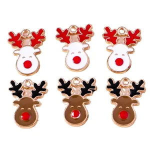 Cartoon Christmas reindeer enamel charms for DIY jewelry making in red and brown colors