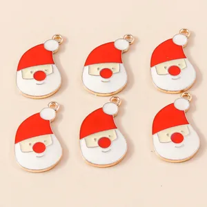 Enamel Santa Claus alloy charms for DIY necklaces, classic red and gold Christmas pendants