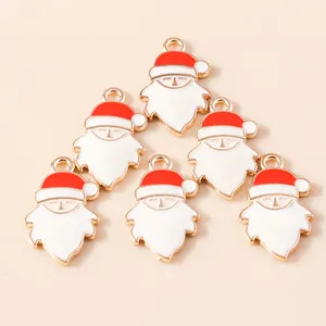 Set of 6 Christmas Santa Claus alloy pendants with red enamel finish for DIY jewelry