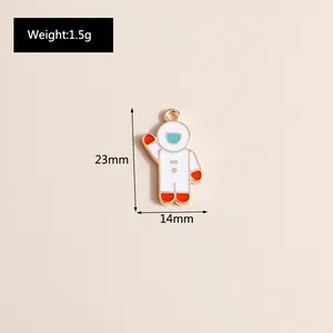 Detailed size view of cartoon astronaut alloy charm with 23mm height and 14mm width