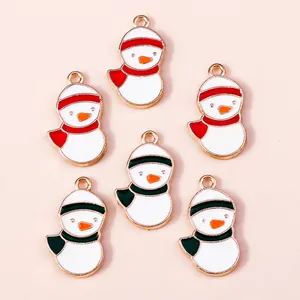 Set of six cute Christmas snowman enamel pendants for DIY jewelry making and necklaces