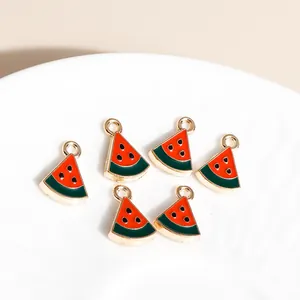 Watermelon alloy enamel charms with gold trim and top loops for DIY necklace making
