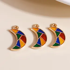 Colorful enamel moon crescent alloy charms for DIY necklace jewelry making accessories